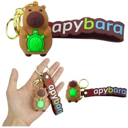 Schlüsselanhänger Figur Capybara mit Schildkröte Anhänger Karabinerring