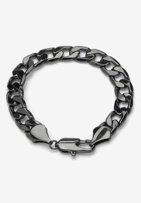 "Men's Big & Tall Black Ruthenium-Plated Curb-Link Bracelet 10"" by PalmBeach Jewelry in Black"