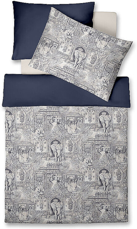 FLEURESSE Satin Bettwäsche 70x90cm/140x200cm BED ART Indigo dunkelblau EG