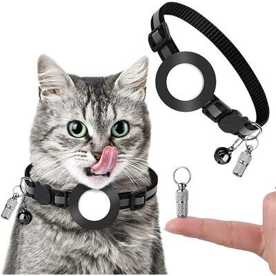 Everyday Crate AirTag Pet Collar With Reflective Safety Buckle & Bell For Cats And Small Dogs black