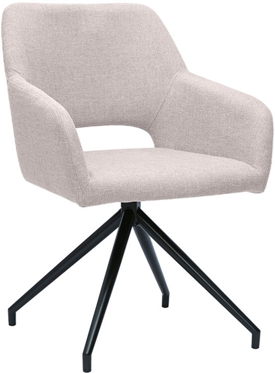 Miliboo Drehstuhl 360° aus beigem Textur-Veloursstoff und schwarzem Metall LAURETTE