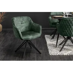 riess-ambiente Stuhl EUPHORIA - dunkelgrün Samt mit Armlehne Metallgestell schwarz drehbar Esszimmer