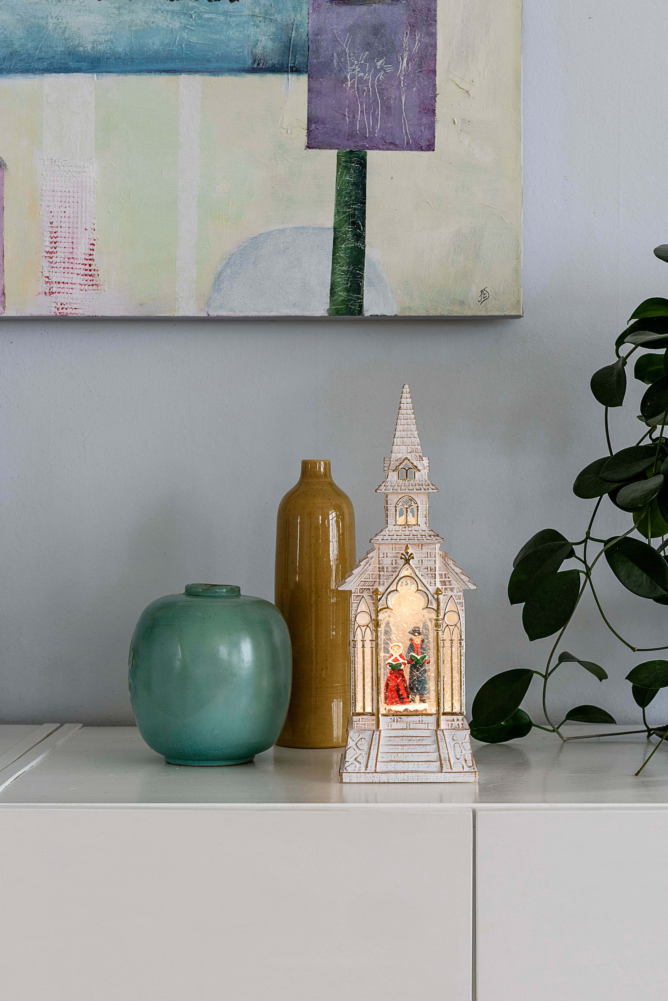 LED Laterne KONSTSMIDE "Weihnachtsdeko", weiß, B:11,5cm H:33cm L:11,5cm T:11cm, Leuchten, LED Laterne, LED Kirche, weiß, wassergefüllt