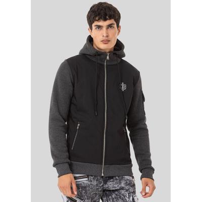 Sweatjacke CIPO & BAXX "Sweatjacken", Herren, Gr. L, anthrazit, 70% Baumwolle, 30% Polyester, unifarben, regular fit normal, Raglanärmel, Sweatjacken Sweatjacke, mit Kapuze