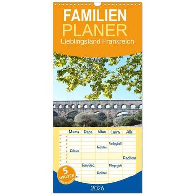 Familienplaner 2026 - Lieblingsland Frankreich mit 5 Spalten (Wandkalender, 21 x 45 cm) CALVENDO