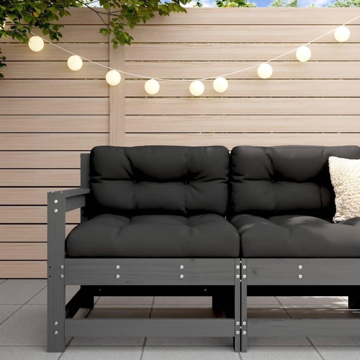 Modulaire Tuin Hoekbank Loungeset van Massief Grenen in Grijs voor de Tuin of het Terras