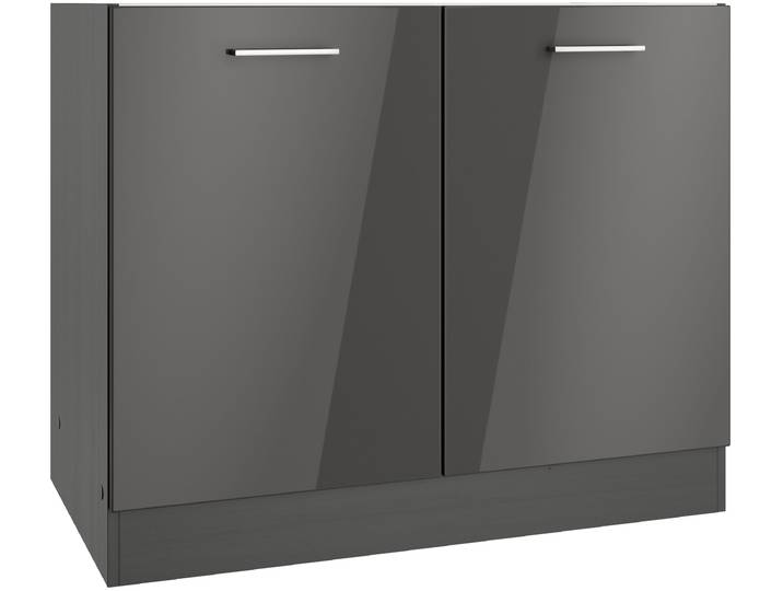 Spülenschrank KOCHSTATION KS-Milan , grau (grau hochglanz), B:100cm H:82cm T:60cm, MDF, Schränke, Spülenschrank, Spülenschrank 100 cm, matte oder hochglänzende Fronten