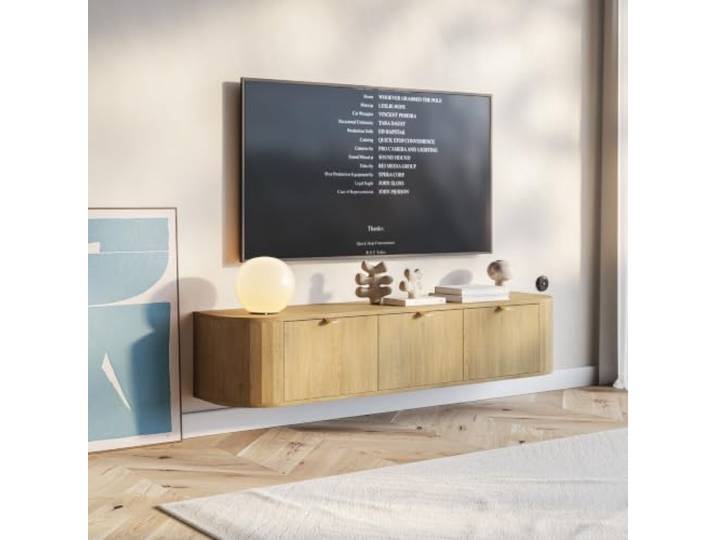 Selsey TV-Schrank 175,4 x 39,1 x 35 cm, Hängend, Eiche Hängende Montage, Gasdruckdämpfer, Drei Klappen, Kabelmanagement