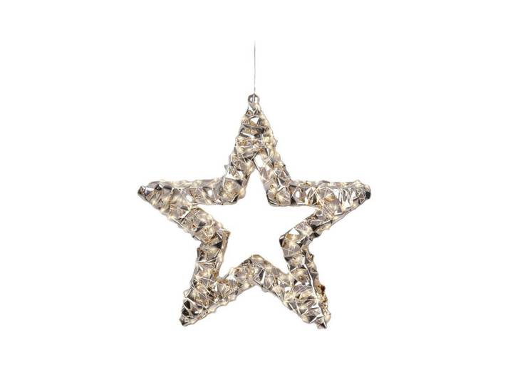 X-Mas Dekostern, Goldfarben, Metall, Kunststoff, Uni, 1 mm, Stern, 8 cm, RoHS, CE, LED-Beleuchtung, Dekoration, Weihnachtsdekoration, Winterdeko