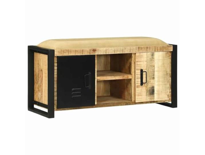 GKHPYURE Schrank Bank braun 100 x 35 x 50 cm aus Mangoholz Massives Mangoholz, 2 Einlegeböden, 2 Türen, Tragkraft 110 kg, Montage erforderlich, Verwendung im Innenbereich