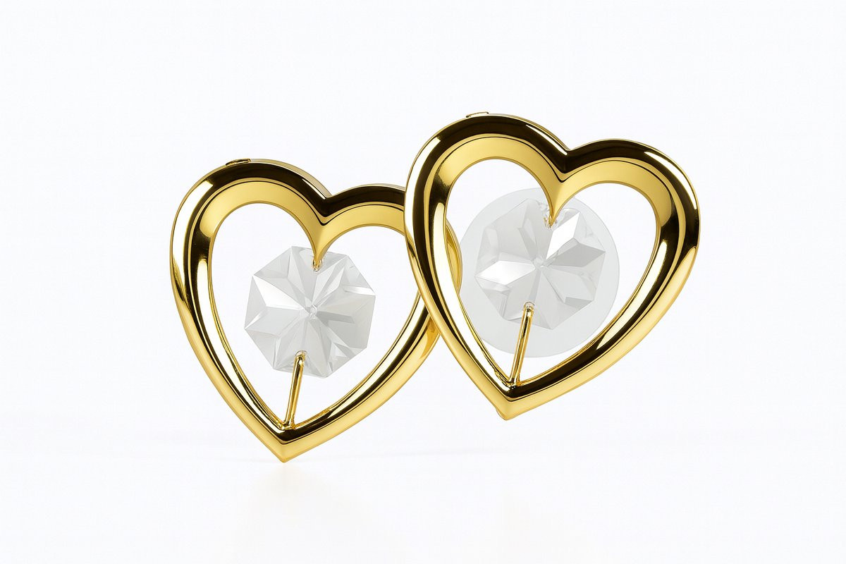 24K Vergulde Dubbel Hart Ornament met Swarovski-stijl Kristallen en Zuignap