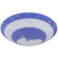 Deckenleuchte Kinderzimmer Glas Kinder Schlafzimmerleuchte Sterne Kinderleuchte Deckenlampe Mond blau, Farbwechsel dimmbar, 1x LED 3,5W 320Lm, DxH 30x9