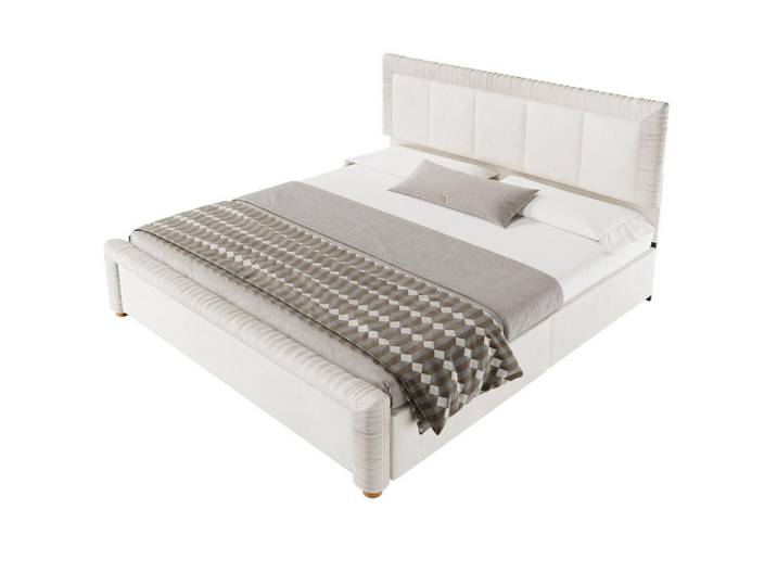 Modfu Polsterbett aus französischem Samt 180x200 cm Beige mit 2 Schubladen, 180x200 cm, Schlafzimmer, Betten, Polsterbetten
