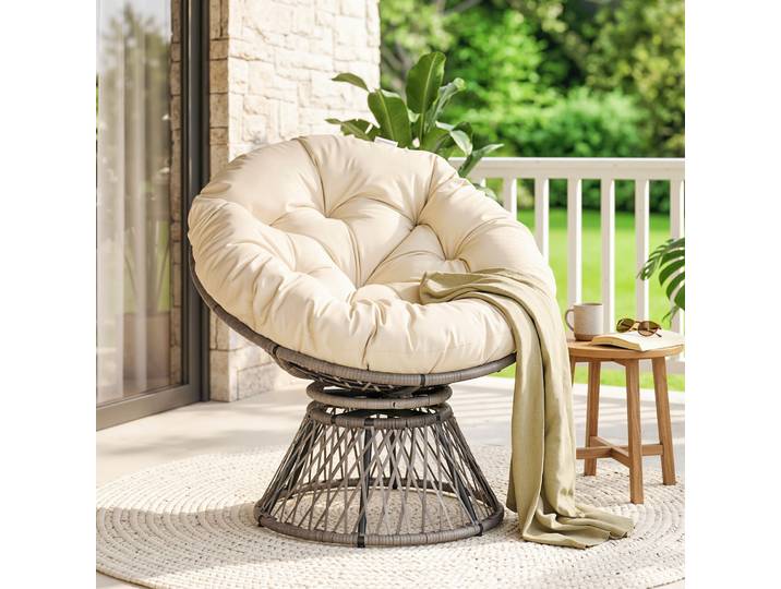 Outsunny Fauteuil Papasan Rond Pivotant Résine Crème