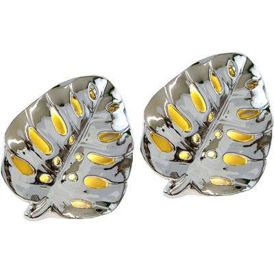Dekofigur I.GE.A. "LED-Deko Blatt aus Keramik", silber, B:13cm H:12cm, Keramik, Dekofiguren, Deko-Objekt Statue Geschenkidee 2er Set, silber
