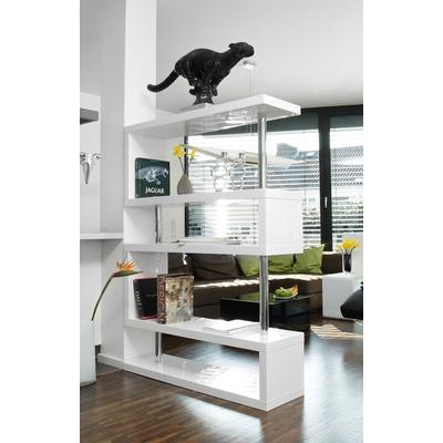 Raumteilerregal SALESFEVER "Levanto Regal mit Stil", weiß, B:120cm H:165cm T:35cm, MDF, Metall, Regale, 2-in-1 Raumteiler: Stilvolles Regal mit Hochglanzoberfläche
