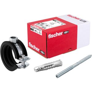 Fischer Rohrschelle 547059, FGRS, Schraubrohrschelle, Set, Ø 31 - 37 mm, gummiert, verzinkt, Gewinde M8/M10, 30-teilig