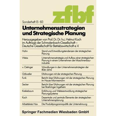 Unternehmensstrategien und strategische Planung, Taschenbuch von Helmut Koch, Betriebswirtschaftlicher Verlag Gabler, 978-3-409-13452-1