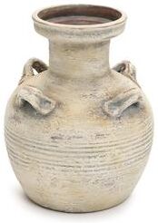 LuxenHome Rustic Off-White with Gray Terracotta Urn Vase, Vintage Pottery