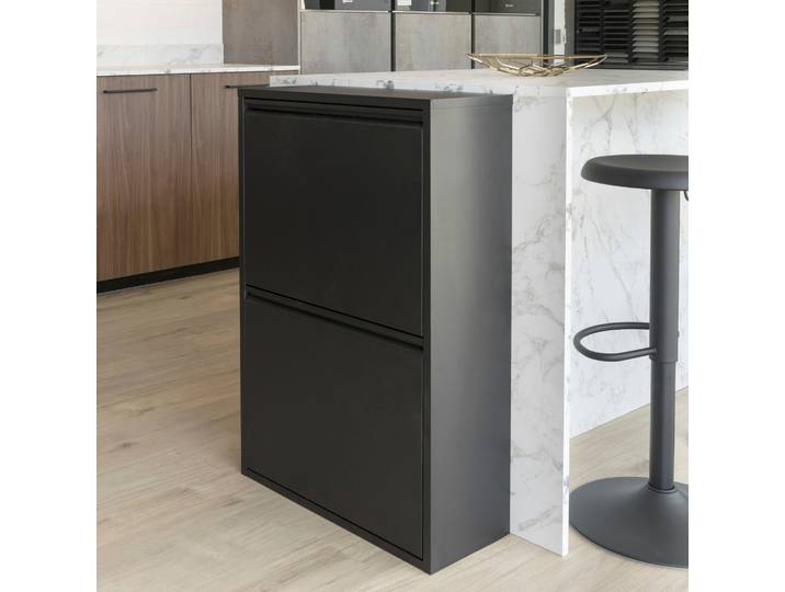 Mülltrennsystem SPINDER DESIGN Gigi , schwarz, B:60cm H:92cm T:25cm, Metall, Mülleimer, Mülltrennsystem, Metall, Breite 60 cm