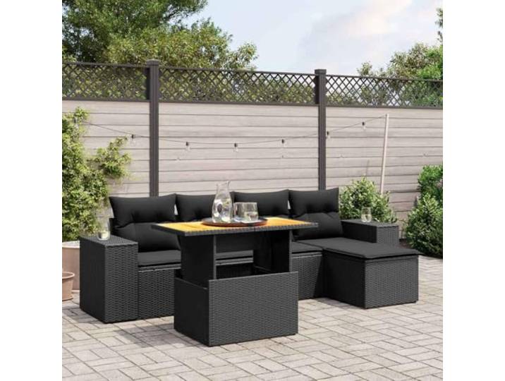 YUTAASU 6-TLG. Poly Rattan Sofagarnitur mit Kissen Schwarz