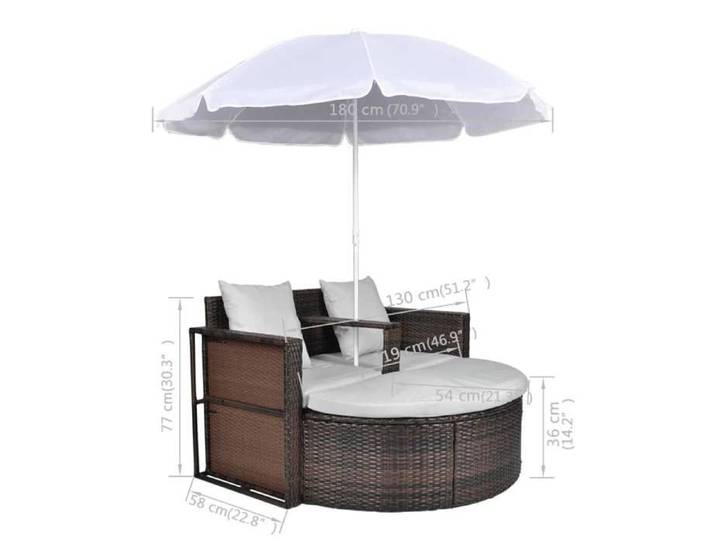 Mode Lit de jardin CHEZ YIYI assise optimal Bain de Soleil - avec parasol Marron Résine tressée 130x58x77cm _88926469081