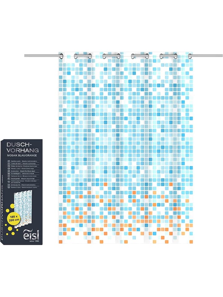Schütte Duschvorhang "Mosaik" in Blau/ Orange - (B)180 x (H)200 cm - onesize