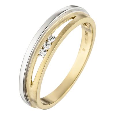 Goldring JOBO Gr. 56, gelb (gelbgold 375), Fingerringe, Damen, 56, Gelbgold 375 Weißgold 375, Gelbgold 375, Weißgold 375, Goldring, 375 Gold bicolor mit 3 Zirkonia
