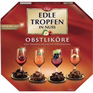 Trumpf Pralinen Edle Tropfen in Nuss Obstliköre, 16 Stück, 4 verschiedene Sorten, mit Alkohol, 200 g