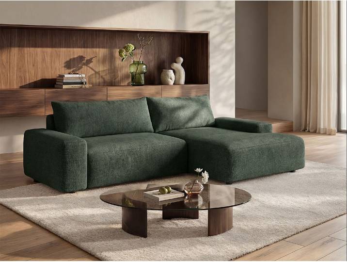 Ecksofa mit Schlaffunktion - Ecke rechts - Strukturstoff - Grün - DAVISO