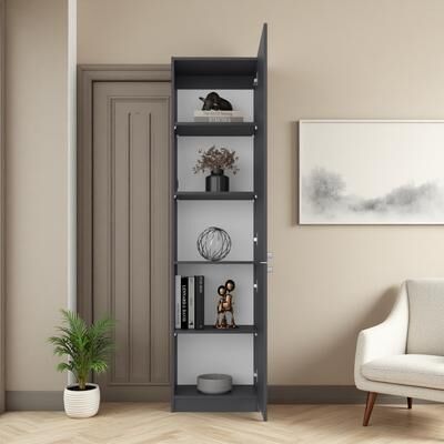 ZWYO HOSIMU "71"" Freestanding Storage Cabinet with 5-Tier Shelving, Double-Door Hidden Compartment, Open Display Area"