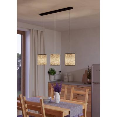 EGLO Hängeleuchte "BUTTERBURN", schwarz (schwarz beige, grün), 3, Ø 0cm H: 110cm, 1 Stk., Leuchten, Pendelleuchte, Esszimmerlampe, Textil mit Birkenblättern, Hängeleuchte, Hängeleuchte