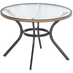 Merxx Ravenna Tisch Ø 100 cmgraphit/natur. matte GlasplatteAluminiumgestell mit Kunststoffgeflecht