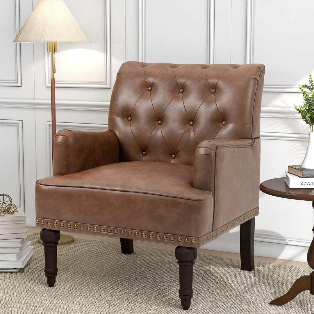 Pia Ricco Arian 71Cm Wide Tufted Armchair Brown 86cm H X 71cm W X 78cm D