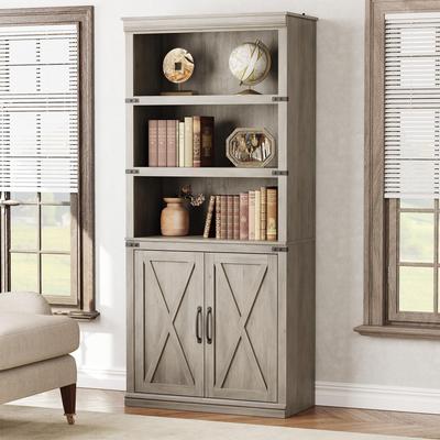 Garvee "68.7"" Farmhouse 5-Tier Bookcase w/ Cabinet & Doors"