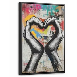 LEINWAND Bilder mit Rahmen - Hände - Herz - Straßenkunst - Graffiti - 40x60