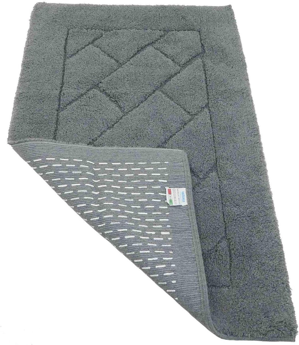 Donkergrijze antislip badmat met uniek dessin voor de badkamer, 70 x 140 cm