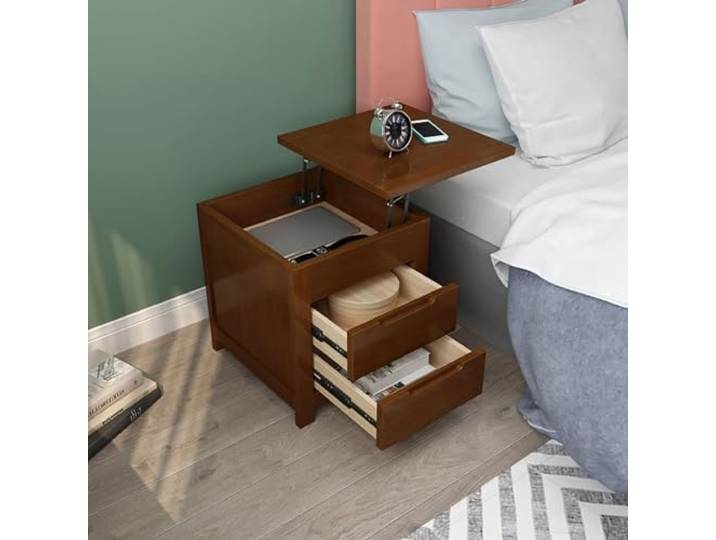Nordic Massivholz Nachttisch Mit Lift Top Multifunktionaler Nachttisch Chevet Multifonctionnelle, Bureau À Utiliser Maintenant, Ensemble D'atelier D'art(Walnut(r))