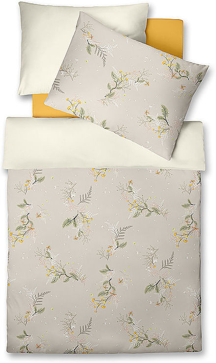 FLEURESSE Satin Bettwäsche 70x90cm/140x200cm BED ART Light Garden beige EG