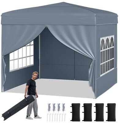 Costway 10 X 10 FT Pop up Canopy Tent Outdoor Patio Commercial Sunshade Shelter with 4 Sidewalls-Gray