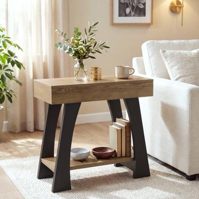 1Easylife Narrow Side Table, End Table for Living Room, 2-Tier Slim Accent Table Bedside Nightstand for Small Spaces, Bedroom,Living Room
