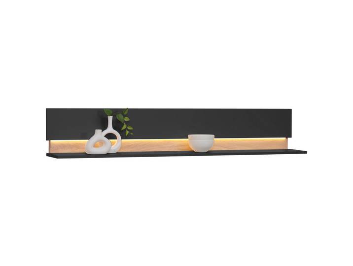 Dieter Knoll Wandboard Cremona, Anthrazit, Eiche, Holz, Asteiche, furniert, A, kaltweiß, 180x30x24 cm, Küchen, Küchenmöbel, Küchenregale
