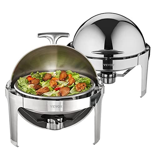 VEVOR 2-delige ronde chafing dish buffetset van roestvrij staal met deksel, 5,5 liter x 2, zilver