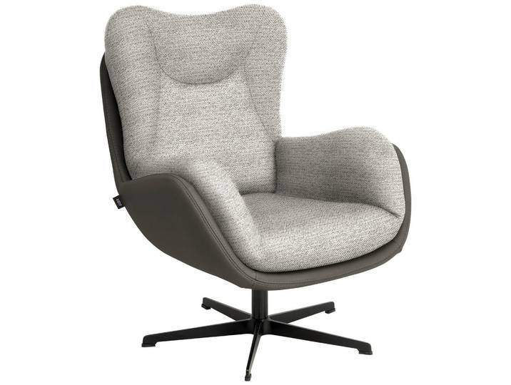 Schöner Wohnen Sessel, Grau, Silberfarben, Metall, Echtleder, Nappaleder, 80x97x89 cm, Goldenes M, Lederauswahl, Stoffauswahl, Sitzfläche 360° drehbar, Wohnzimmer, Sessel, Sessel