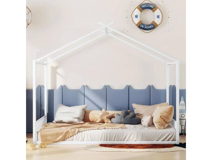 Lit cabane enfant 140x200 cm double Cadre de lit en fer Blanc - Style Enfant