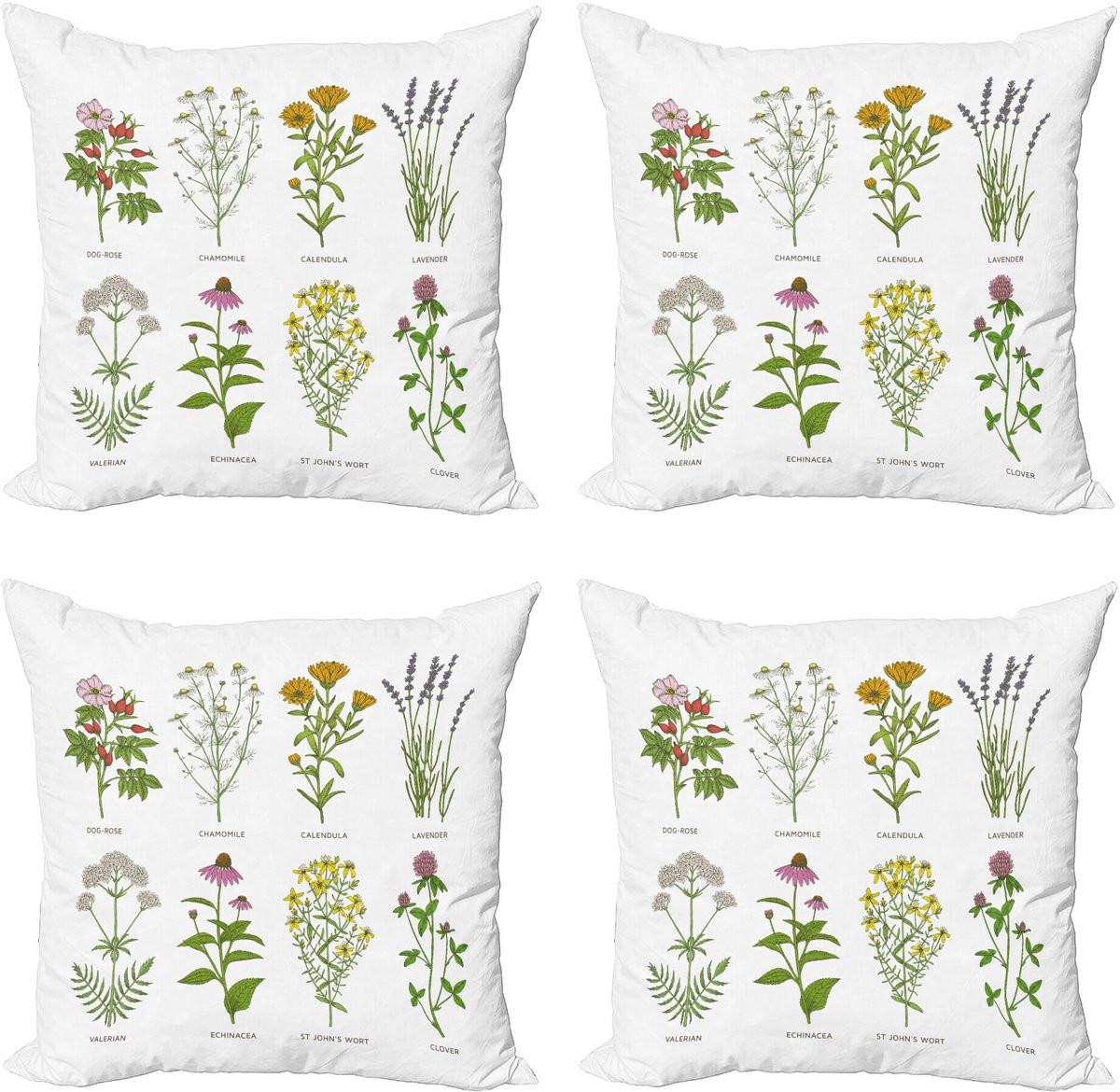 ABAKUHAUS Kraut Sierkussen Set van 4, Meerkleurig, Bloemenprint, 50 x 50 cm