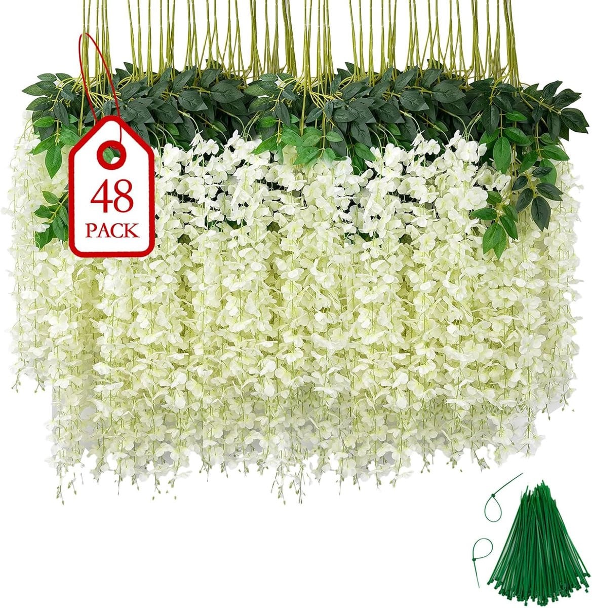 48 Stuks Wit Kunstmatige Hangende Blauweregen Bloemen Slinger voor Bruiloft, Tuin en Muur Decoratie