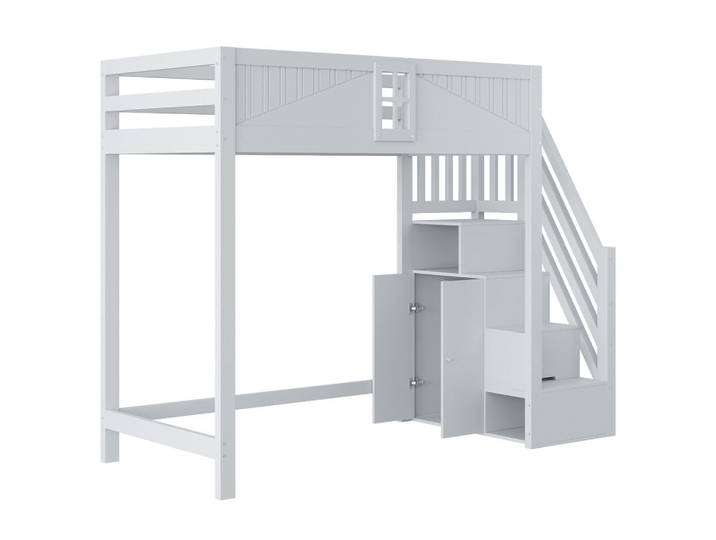 Stilvora Hochbett 90/200 cm in Grau mit Ablagen und Leiter Massivholz-Design, Holz, 90x200 cm, Babymöbel & Kindermöbel, Kinderzimmer & Jugendzimmer, Kinderbetten, Hochbetten