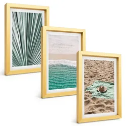 BILDER SET 3er Set - 20x30 cm Goldrahmen - Urlaubsblick Strand Meer