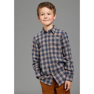 Karohemd SCOUT "Flanellhemd - NEU von SCOUT", Jungen, Gr. 110, N-Gr, blau (kariert), Web, Obermaterial: 100% Baumwolle, kariert, Basic Po-bedeckend, 1-Knopf-Manschette, Hemden Karohemd, Hemd aus gewebten Karo-Stoff, kuschelig weich